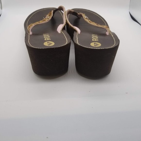 Roxy Leopard Print Cow Hair Wedge Heel Flip Flops - Picture 4 of 5